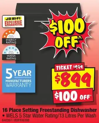 JB Hi-Fi 16 Place Setting Freestanding Dishwasher offer