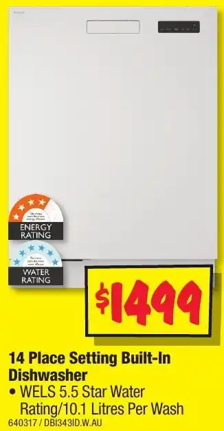 JB Hi-Fi 14 Place Setting Built-In Dishwasher offer