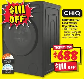 JB Hi-Fi CHIQ 8KG/5KG Front Load Washer Dryer Combo offer