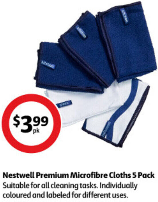 Nestwell Premium Microfibre Cloths 5 Pack offer at Coles