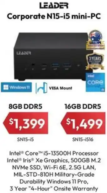 LEADER Corporate N15-i5 mini-PC 8GB DDR5