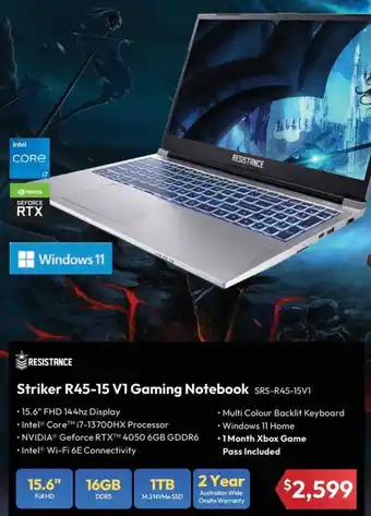Leader Computers RESISTANCE Striker R45-15 V1 Gaming Notebook offer