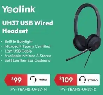 Leader Computers Yealink UH37 USB Wired Headset STEREO offer