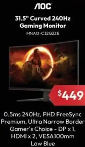 Leader Computers 31.5" Curved 240Hz Gaming Monitor offer