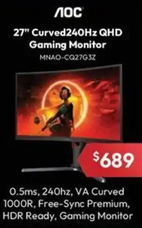 27" Curved 240Hz QHD Gaming Monitor