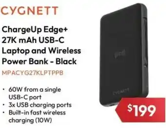 Leader Computers CYGNETT ChargeUp Edge+ 27K mAh USB-C Laptop and Wireless Power Bank - Black offer