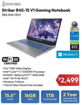 Leader Computers RESISTANCE Striker R45-15 V1 Gaming Notebook offer