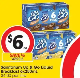 Coles Sanitarium Up & Go Liquid Breakfast 6x250mL offer