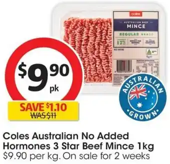 Coles Coles Australian No Added Hormones 3 Star Beef Mince 1kg offer