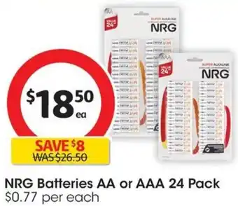 Coles NRG Batteries AA or AAA 24 Pack offer