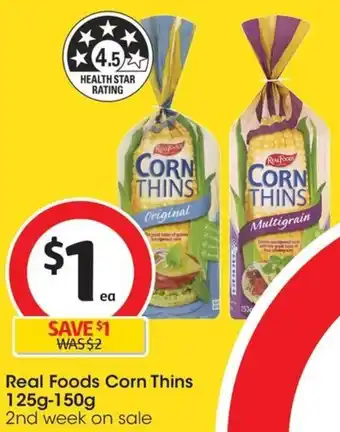 Coles Real Foods Corn Thins 125g-150g offer