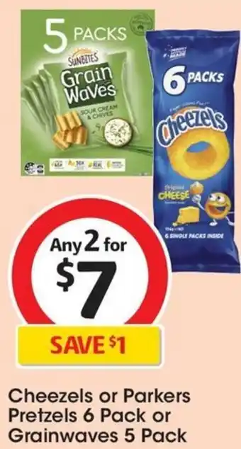 Coles Cheezels or Parkers Pretzels 6 Pack or Grainwaves 5 Pack offer