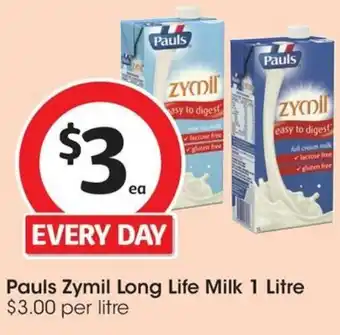 Coles Pauls Zymil Long Life Milk 1 Litre offer