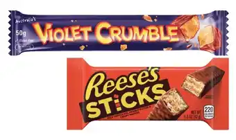 Coles Violet Crumble Chocolate Bar 50g or Reese's Wafer Stick 42g offer