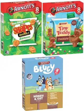 Coles Arnott's Multipack Tiny Teddy or Bluey Biscuits 168g-200g or Shapes Crackers 150g-200g offer