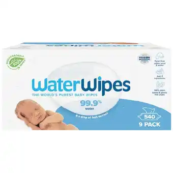 Woolworths Waterwipes Baby Wipes Pk 9 x 60 offer