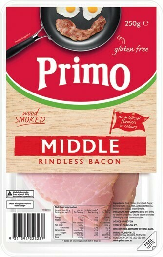 IGA Primo Wood Smoked Middle Rindless Bacon 250g offer