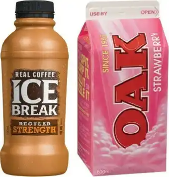 IGA Ice Break Iced Coffee 500mL or Oak Flavoured Milk 600mL Selected Varieties offer