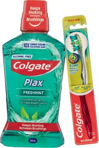 IGA Colgate 360° Advanced Toothbrush 1 Pack or Plax Mouthwash 500mL Selected Varieties offer