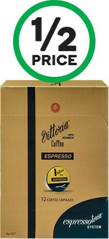 Woolworths Vittoria Espressotoria Espresso Coffee Capsules Pk 12 offer