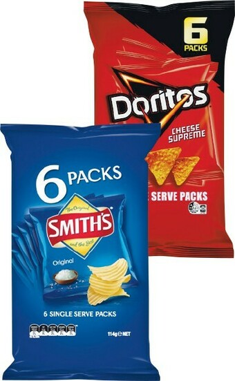Woolworths Smith’s or Doritos Multipack Chips Pk 5-6 offer