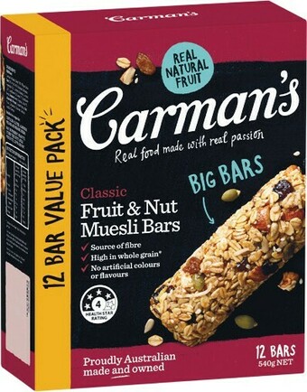 Woolworths Carman’s Nut or Muesli Bars 350-540g Pk 10-12 offer