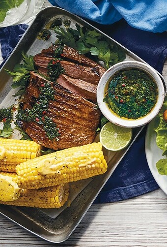 Woolworths BBQ Beef Flank Steak with Chimichurri Sauce 450g