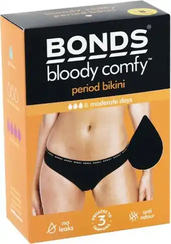 Woolworths Bonds Bloody Comfy Period Bikini Moderate Size 8-14 Pk 1 offer