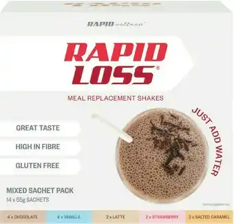 Woolworths Rapid Loss Meal Replacement Shakes Mixed Sachets 770g Pk 14* offer