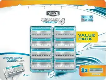 Woolworths Schick Men's Razor Blades Quattro Titanium Refill Pk 8 offer