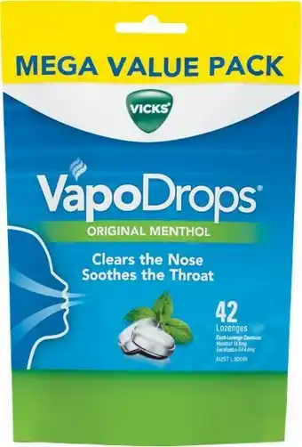 Woolworths Vicks Vapodrops Original Menthol Lozenges Pk 42^ offer