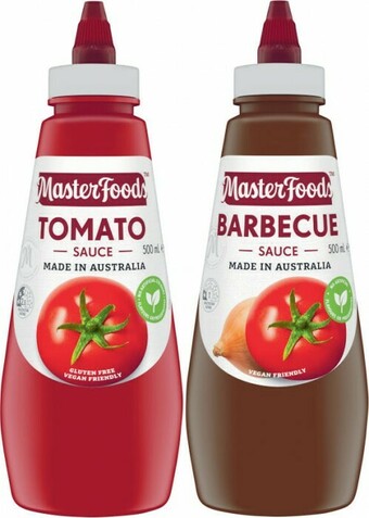 Coles Masterfoods Squeezy Tomato or Barbecue Sauce 475mL-500mL offer