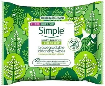 Simple Kind To Skin Biodegradable Cleansing Wipes 25 Pack