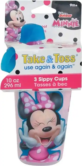 BIG W Take & Toss 3-Pack Minnie Sippy Cups 296ml offer