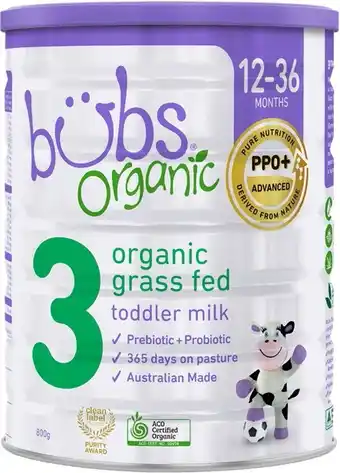 Bubs Organic Grass Fed Toddler Milk 800g