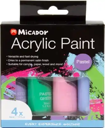 Micador 4-Pack Pastel Acrylic Paint 30mL