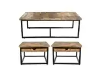 LivingStyles Sumatra 3 Piece Pine Timber & Iron Coffee Table Set, 130cm offer