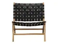 LivingStyles Lazie Woven Leather & Teak Lounge Chair, Black / Natural offer