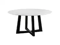 LivingStyles Sloan Commercial Grade Marble Top Round Dining Table, 150cm, White / Black offer