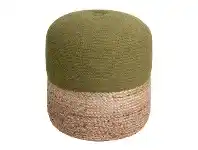 LivingStyles Henri Cotton & Jute Round Ottoman Stool, Olive / Natural offer
