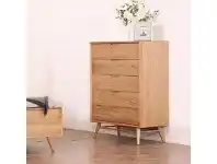 LivingStyles Assens Chestnut Timber 5 Drawer Tallboy offer