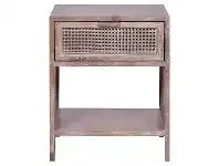 LivingStyles Wendell Mango Wood & Rattan Side Table, Grey Wash offer