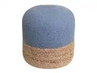 LivingStyles Henri Cotton & Jute Round Ottoman Stool, Steel Blue / Natural offer