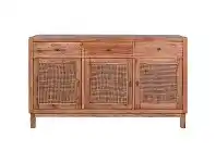 LivingStyles Wendell Mindi Wood & Rattan 3 Door 3 Drawer Buffet Table, 140cm, Tobacco offer