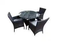 LivingStyles Sanford 5 Piece Wicker Outdoor Round Dining Table Set, 110cm offer