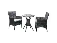 LivingStyles Sanford 3 Piece Wicker Outdoor Round Dining Table Set, 60cm offer
