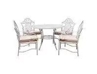 LivingStyles Lotus 5 Piece Metal Round Garden Table Set, 100cm, White offer