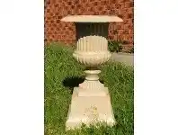 LivingStyles Venetian Cast Iron Fluted Garden Urn & Pedestal Set, Antique White offer