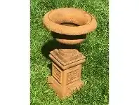 LivingStyles Celini Cast Iron Garden Urn & Pedestal Set, Rust offer