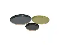 LivingStyles Donai 3 Piece Enamelled Brass Platter Set, Navy / Green offer